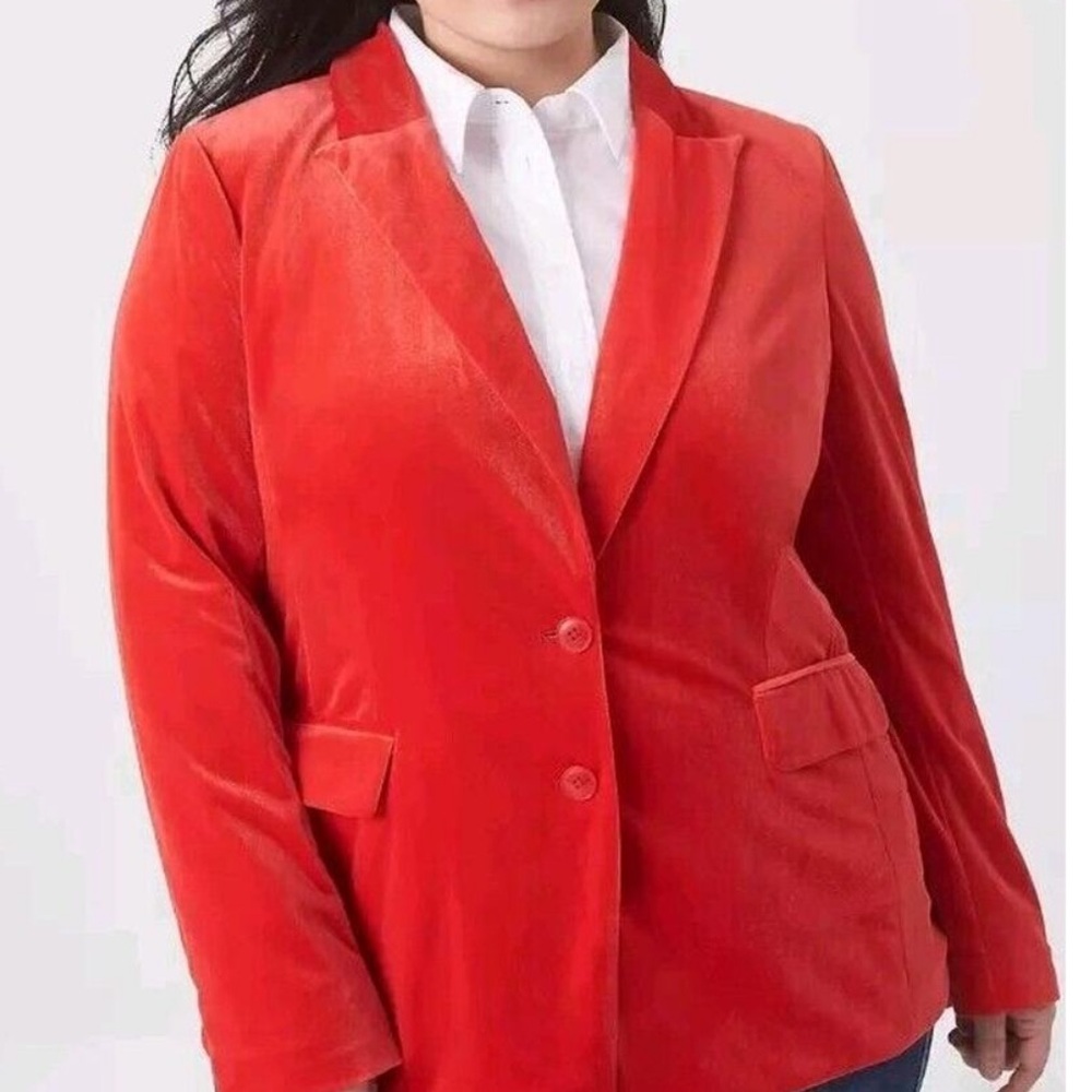 Lane Bryant Red Velvet Blazer Jacket - Picture 16 of 16